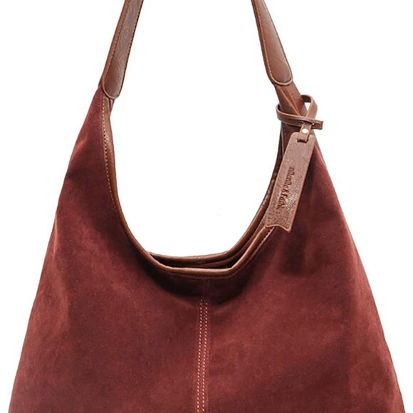Leather Hobo Bag for Women Faux Suede Spacious Tote Fall Winter Purse - Picture 1 of 6